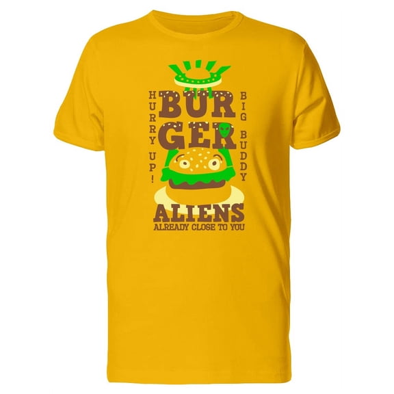 Burger And Green Aliens  T-Shirt Men -Image by Shutterstock, Male Large