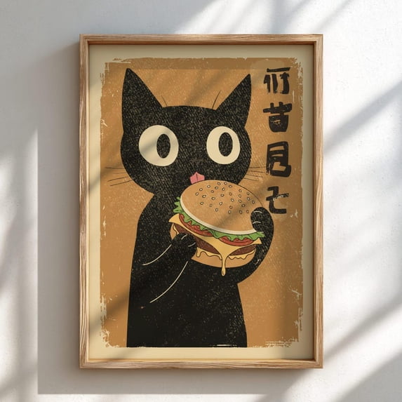 Burger Cat Japanese Wall Art Print, Unframed Paper Poster 11x14in ...