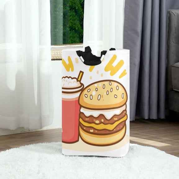 Burger Cola Foldable Laundry Hamper 12.6x11x22.7in with Handles for Bathroom Bedroom Storage