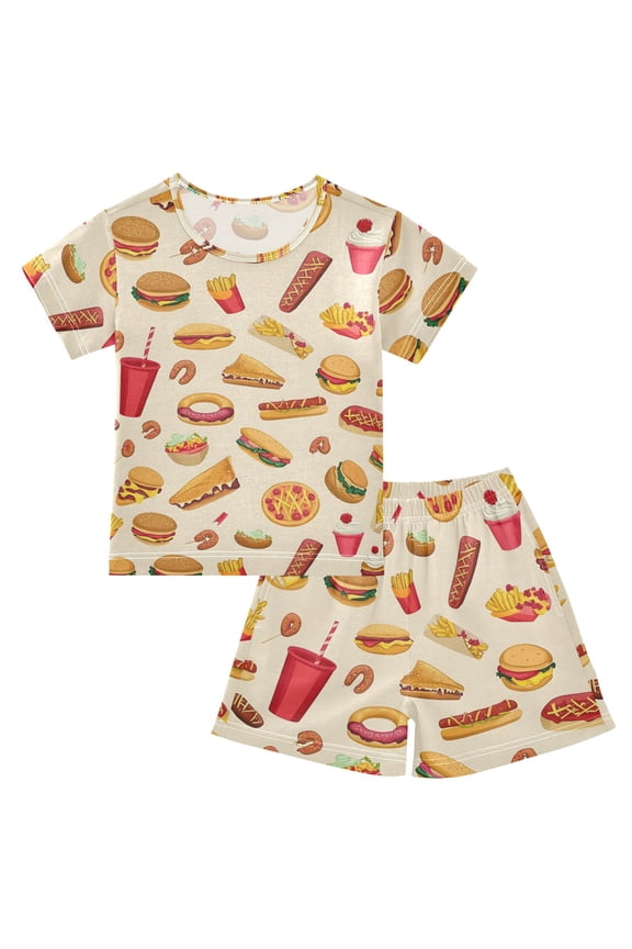 Burger Cola Pattern Summer Pajama Set Soft Cotton Short Sleeve Sleepwear 2PCS Pajama Sets Breathable Lounge Set Size 5Y