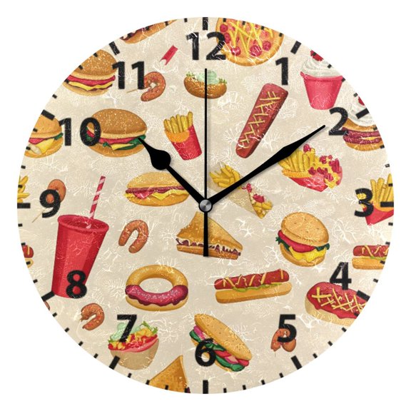Burger Cola Pattern Wall Clock 10in Round Artistic Oil Painting Home Decor Desk Table Clock