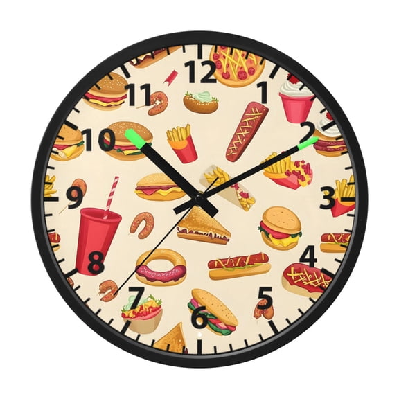 Burger Cola Pattern Wall Clock 12 Inch Voice Activated Night Light Silent Non Ticking