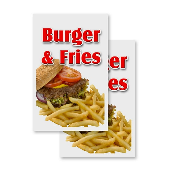 Burger & Fries (2-PACK) 24" x 36" Vinyl Decals | Sign Insert Peel & Stick Decals Stickers Window Signs
