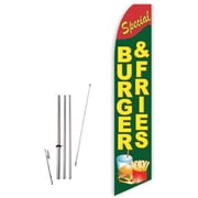 Burger & Fries Special Green Super Novo Feather Flag - Complete with 15ft Pole Set and Ground Spike