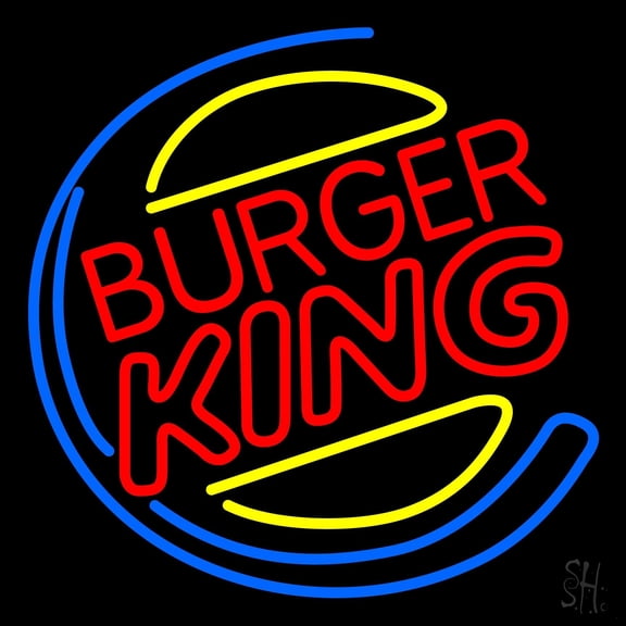 Burger King Double Stroke LED Neon Sign 24 x 24 - inches, Black Square Cut Acrylic Backing, with Dimmer - Bright and Premium built indoor LED Neon Sign for restaurant window and interior decor.