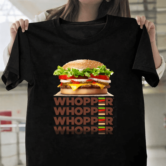Burger King Whopper Sandwich Logo Fast Food Restaurant King Unisex T-Shirt, for men & women, up to size 5XL.