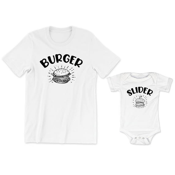 Burger Men's T-Shirt Funny Matching Food Graphic Slider Baby Bodysuit Kids Toddler Shirt