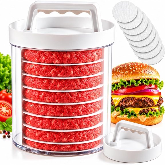 Burger Patty Maker Press, Stackable Hamburger Press, Hamburger Patty Storage Containers, Great for BBQ, Family Dinners and Batch Meal for 6-8 Patties (7 Floors)