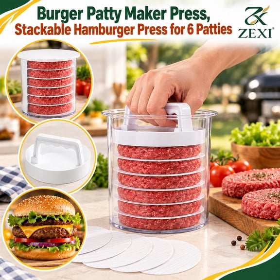 Burger Patty Maker Press, Stackable Hamburger Press for 6 Patties