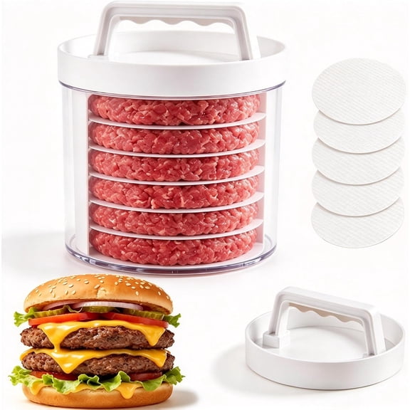 Burger Patty Maker Press with Storage Container Stackable Hamburger MoldManual Burger Patty Press, Stackable Hamburger Press for 5-9 Patties Z