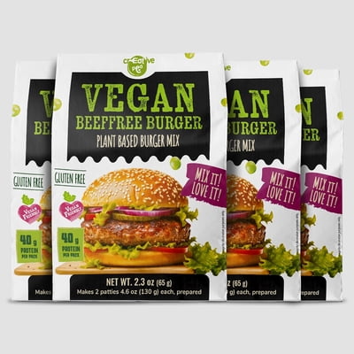 Creative Pea Beeffree Burger Dry Mix  Just Add Water & Oil, 4-Pack (65g Each), Makes ~1 kg (2 lb) Prepared Food, Plant-Based, Gluten-Free