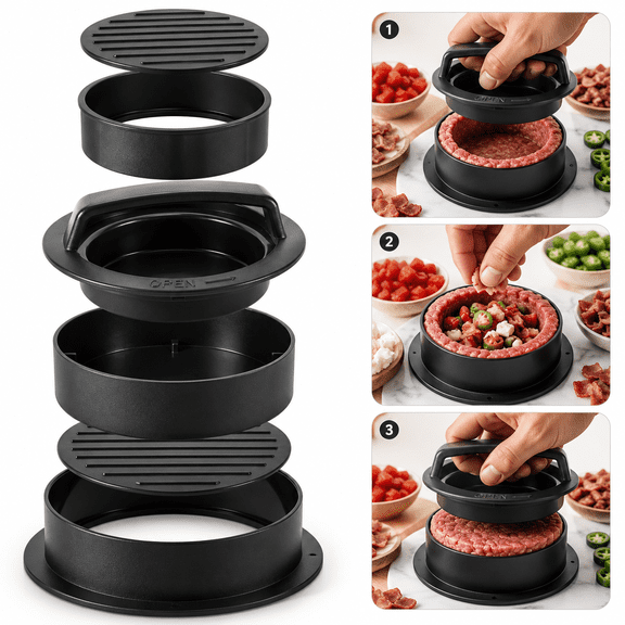 Burger Press,3 in 1 Hamburger Press Patty Maker,Slider Press Stuffed Burger Patty Press Regular Burger Maker Non Stick Kitchen Barbecue Grilling Patty Molds