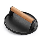 Mibote Smash Burger Press, 7 inch Heavy-Duty Cast Iron Grill Weight for Bacon, Steak, Sandwich on Griddle with Wood Handle