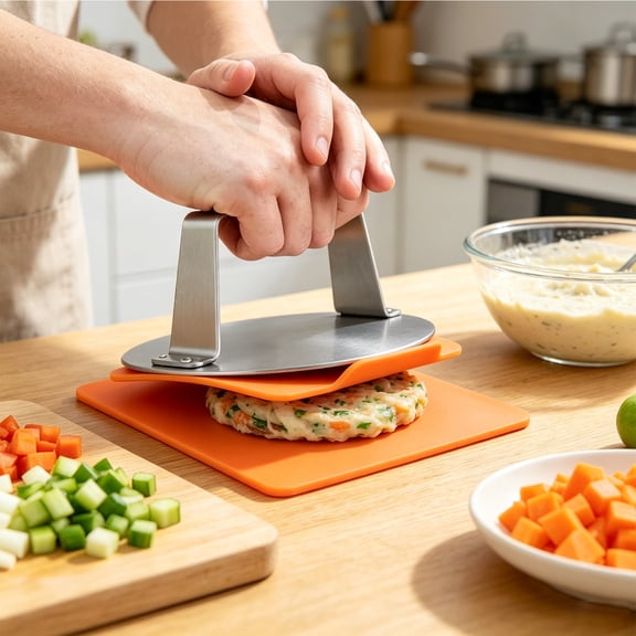 Burger Press, Hamburger Press Patty Maker With Silicone Pad, Non-Stick Hamburger Patty Maker With Wax Paper, Aluminum Burger Maker For Kitchen Bbq Grill, Kitchen Barbecue Tool Grilling Accessories