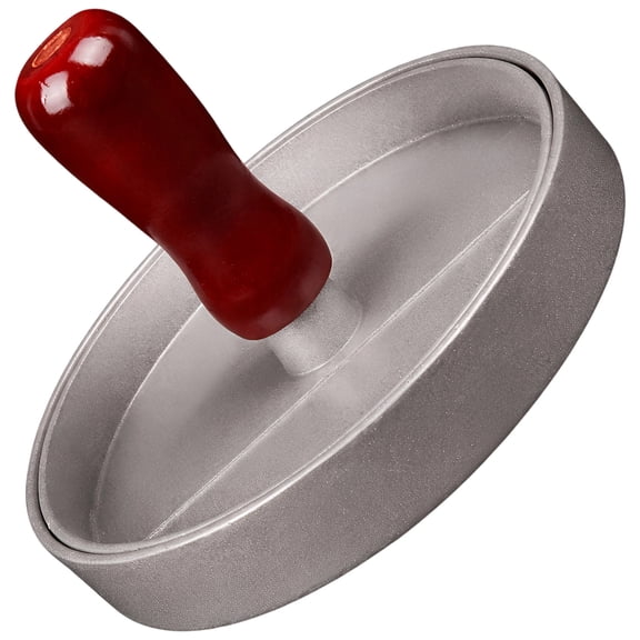 Burger Press Meat Maker, 4.5 Inch Cast Aluminum Patty Forming Tool with Red Ergonomic Wood Handle, Professional Griddle Model for Grilling BBQs, Beef Burgers Veggie Patties