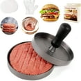thumbnail image 1 of Stainless Steel Wood Handle Non-Stick Hamburger Patty Makers with 100 Patty Papers, 1 of 6