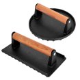 Burger Press Set of 2, Cast Iron Grill Press with Wood Handle
