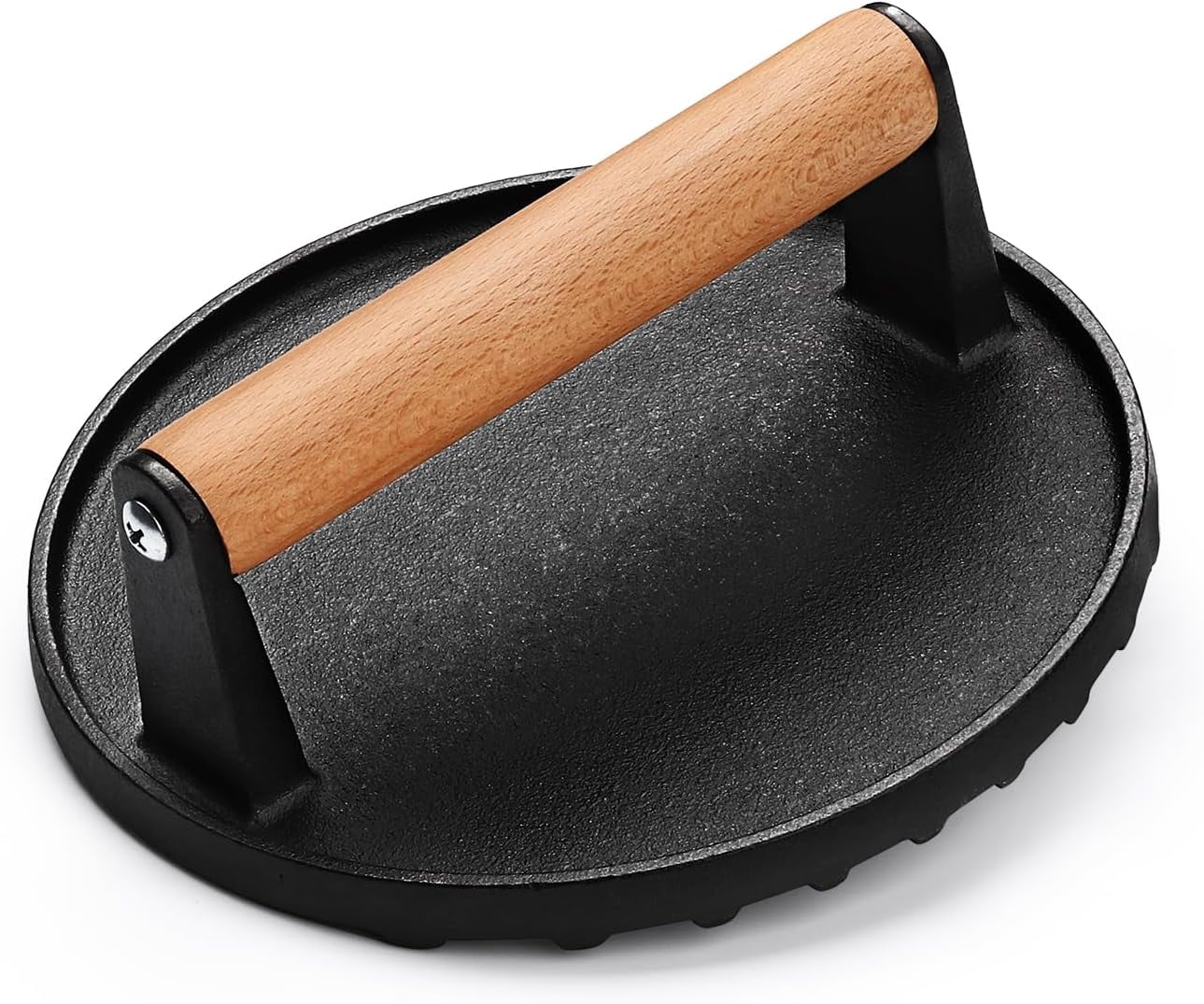 Burger Press, Smash Burger Press for Blackstone Griddle, Heavy Duty Cast Iron Round 6.9In Bacon Grill Press with Wood Handle, Meat Steak Weight for Sandwich, Paninis (Round)