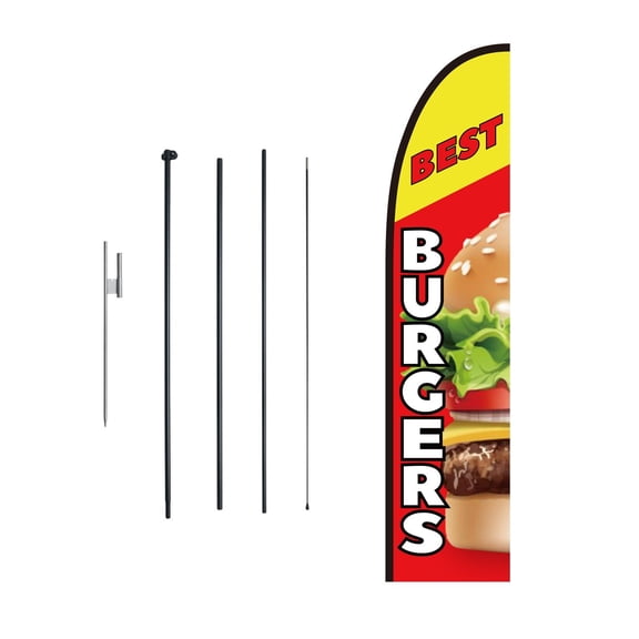 Burger Restaurant Advertising Feather Flag Kit with Pole and Ground Stake 16.3 FT Swooper Banner for Outdoor Business