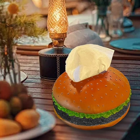Burger Shaped Tissue Box, Creative Round and Square Resin Home Decor, Fun Desktop and Living Room Tissue Dispenser, Unique Birthday Gift