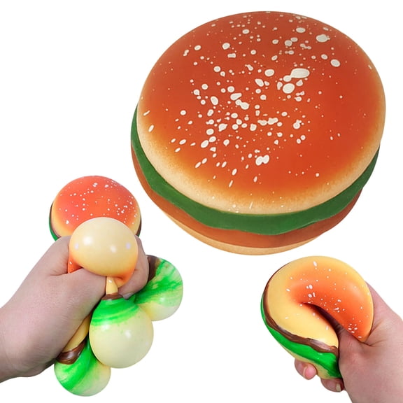 Burger Squishing Stress Relief Toy, Cute Hamburger Shape Slow Rising Squeeze Ball, Soft Elastic Fidget Toy for Anxiety Relief, Decompression Sensory Play for Kids Adults