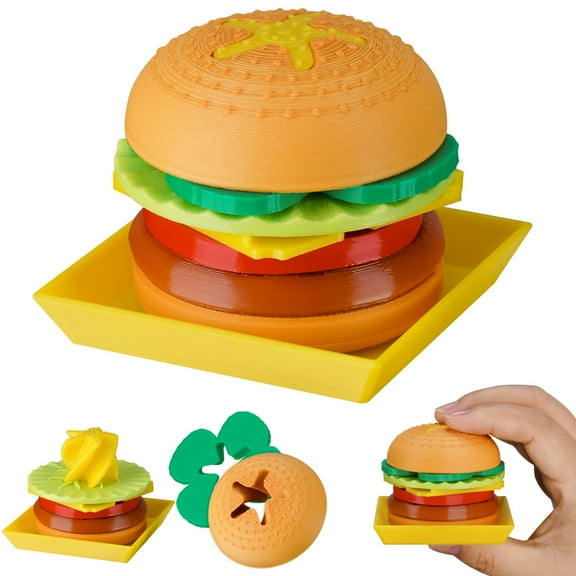 3D Printed Burger Stacking Toy for Kids & Adults, 3D Printed Fidget Toys & Fun Toddler Spinning Stacker Toy, Burger Mania Game, Spiral Stacker Montessori Fine Motor Toys(1PCS)