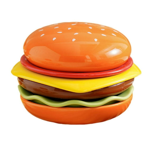 Burger Styling Plate 6-in-1 Burger Ceramic Mini Plate Set Hamburger Styling Meal Plates Dip Serving Dish Sushi Plate Colorful Condiment Holder Dessert