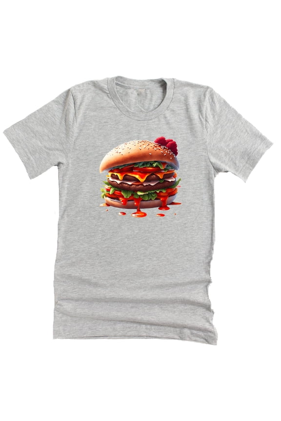 Burger T-Shirt Food Lovers Funny Cheeseburger Graphic Tee, BBQ Cookout Shirt, Fast Food Gift for Men & Women, Unisex Top ( Small, Gray)