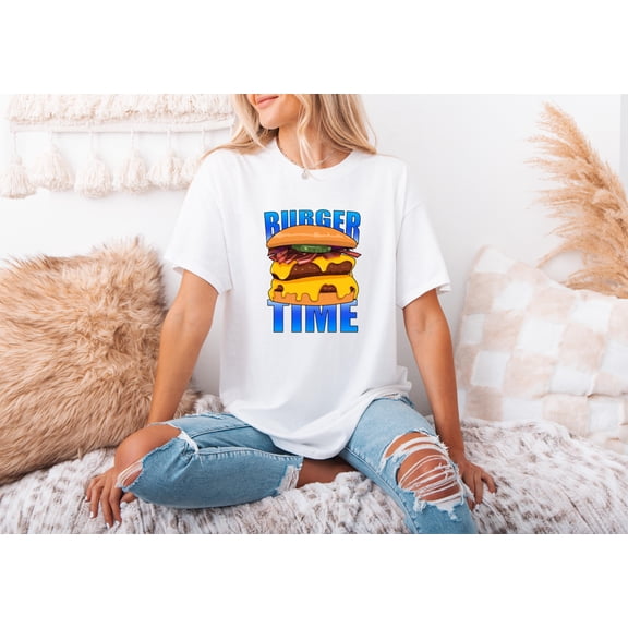 Burger Time Funny Fast Food Cheeseburger Lover Graphic T-shirt, for men & women, up to size 5XL.