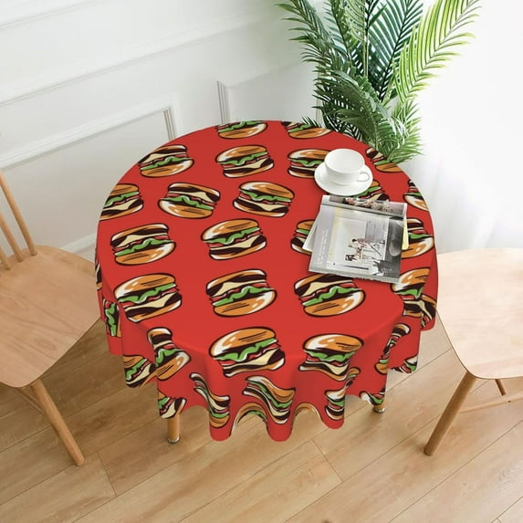 Burger Vibrant Color Tablecloth Round 60 Inch Table Cloth Cover Mat Holiday Party Decoration for Dining Room Home Kitchen Picnic