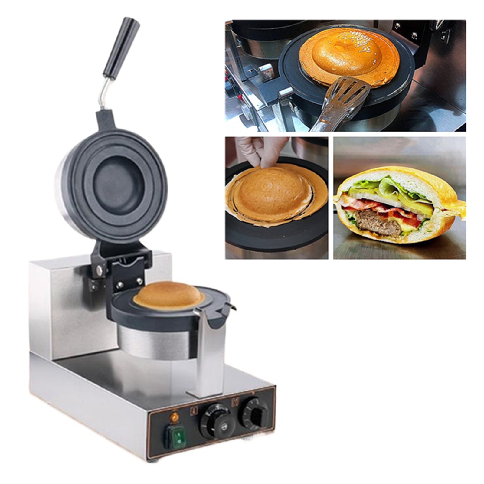 Burger Waffle Maker, Ice Cream Burger Maker, Commercial Nonstick Hamburger Sandwich Press, Time & Temperature Control