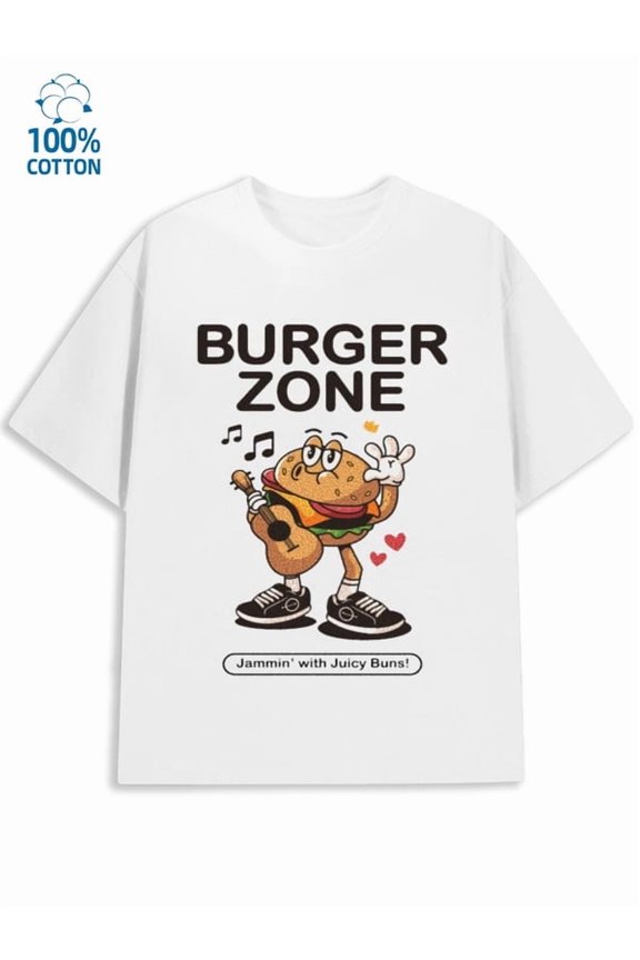 Burger Zone Tee for men cheese 180G 100% Cotton white funny cheese lover Vintage Unisex Shirt Crewneck tshirts Trendy Unisex Shirt Graphic tshirts