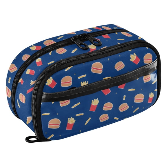 Burger and French Fries Pattern PVC Pencil Case Water-Repellent Clear Window Pencil Bag Organizer 8.3in