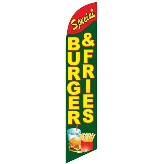 Burger and Fries Special Feather Banner Swooper Flag - NO WIND REQUIRED - Replacement FLAG ONLY