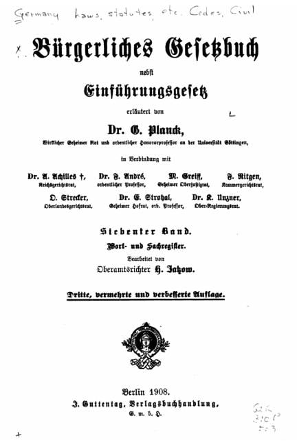 Burgerliches Gesetzbuch nebst Einfuhrungsgesetz, (Paperback)