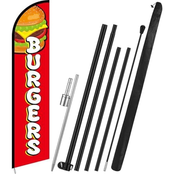 Burgers Feather Flag with Pole Kit 15 ft Banner Sign for Business Advertising Feather Flag Sign with Flagpole for Outside Garden Business Store Party$$Other
