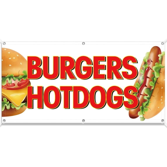 Burgers & Hot Dogs Banners Polyester Fabric Sign Funny Metal Tin Signs 12×8 Inch