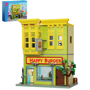 Burgers Shop Building Blocks Set Bob's Shop Model Toys Cartoon Creative Modular House Gift for Kids Adults(1018Pcs)