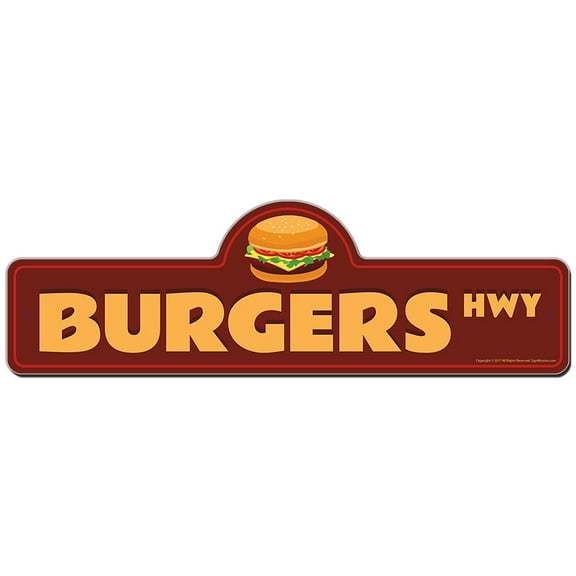 Burgers Street Sign | Indoor/Outdoor | Funny Home Décor for Garages, Living Rooms, Bedroom, Offices | SignMission personalized gift