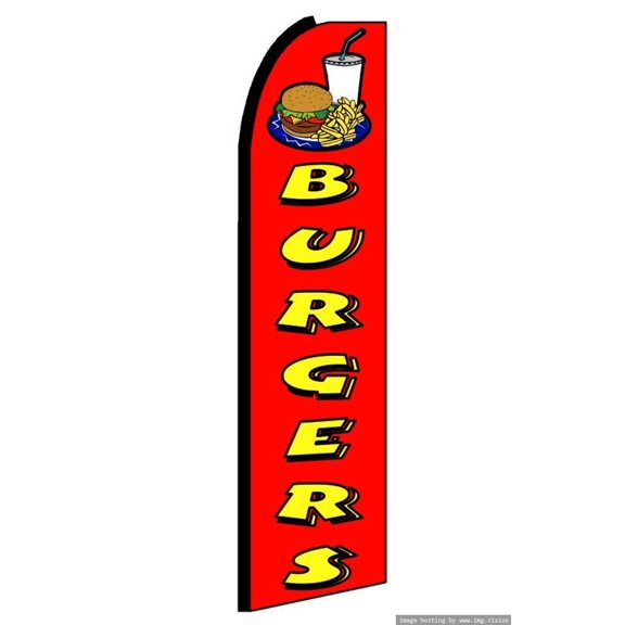Burgers Swooper Flag (Hardware Not Included) |Advertisement /Business Flags | Feather Flag |