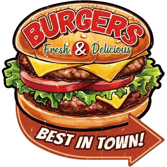 Burgers Vintage Metal Tin Signs Diner Burgers Decor Retro Sign Wall Art Decorative Cool Stuff Poster for Home Kitchen Restaurant Coffee Shop Club Bar Pubs Wall 11x11 Inch Colorful