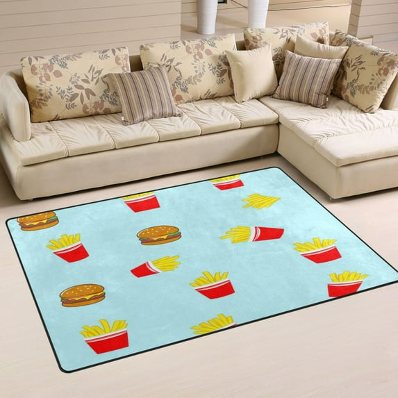 Burgers and Fries Soft Polyester Area Rug 31''x20'', Non Slip, Memory Foam, Water Absorbent