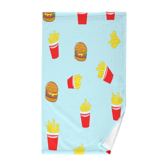 Burgers and FriesBath Towel 100% Cotton Soft Thick High Absorbency Hand Face Towel Single Pack 16x28in
