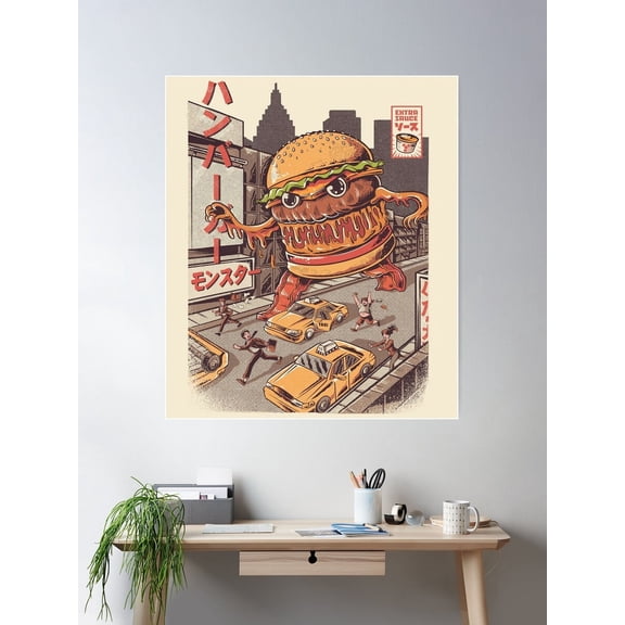 Burgerzilla Poster Wall Art, Modern Wall Decor For Living Room Bedroom, 8x12 UNFRAMED