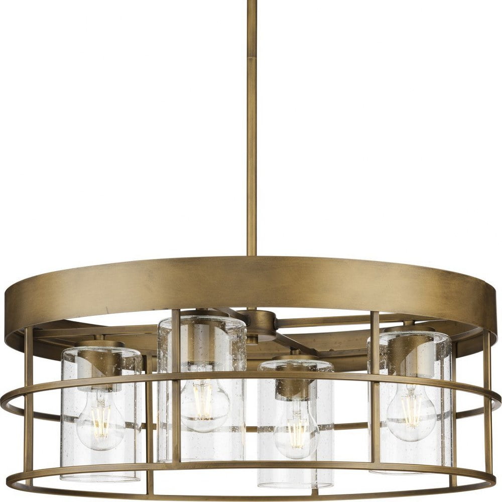 Aged Bronze Drum 4-Light Chandelier with Glass Shades