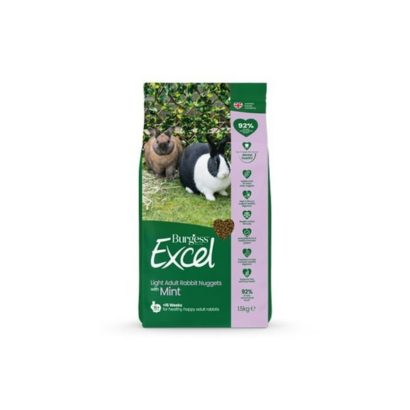 Burgess Excel Light Rabbit Nuggets with Mint Small Animal Food 1.5kg 1 Case
