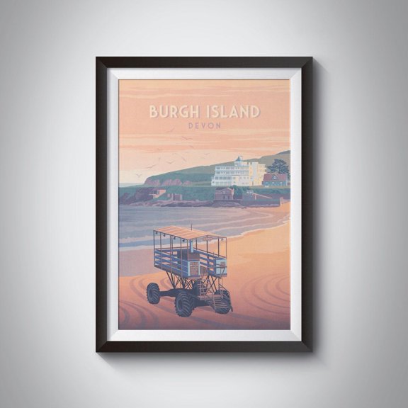 Burgh Island Devon Travel Bigbury On Sea Burgh Island Hotel Art Deco Seaside Sea Tractor England Poster , Poster Print Only