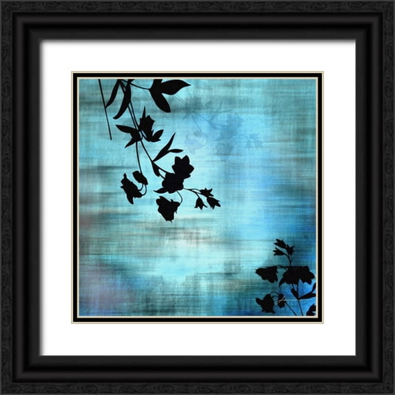 Burghardt, James 12x12 Black Ornate Wood Framed with Double Matting Museum Art Print Titled - Aqua Floral II
