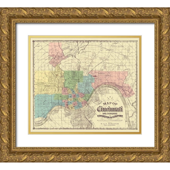 Burgheim 13x12 Gold Ornate Wood Framed with Double Matting Museum Art Print Titled - Cincinnati, Suburbs Ohio - Burgheim 1870