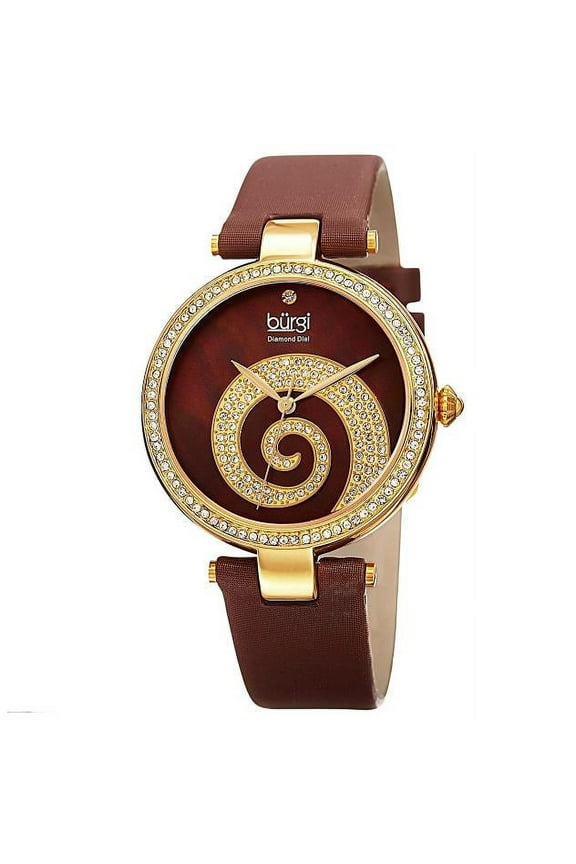BUR143YGBR Diamond Marker MOP Dial Swarovski Crystal Accents Womens Watch